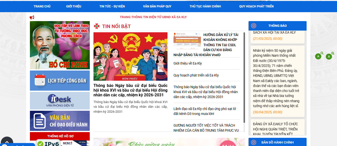 Thông báo vận hành Trang thông tin điện xã Ea Kly